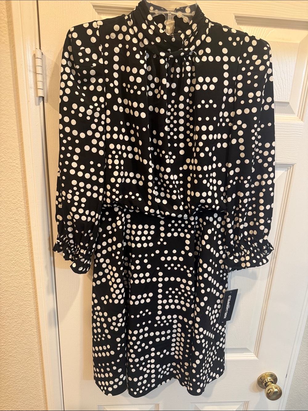 Karl Lagerfeld Black and White Polka Dot Long Sleeve Dress